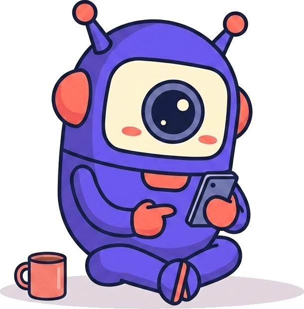 The Compile robot relaxing with the weekly issue and a coffee