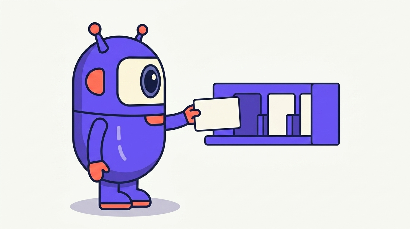 The kitstarter robot lifting a labeled session card back onto a shelf