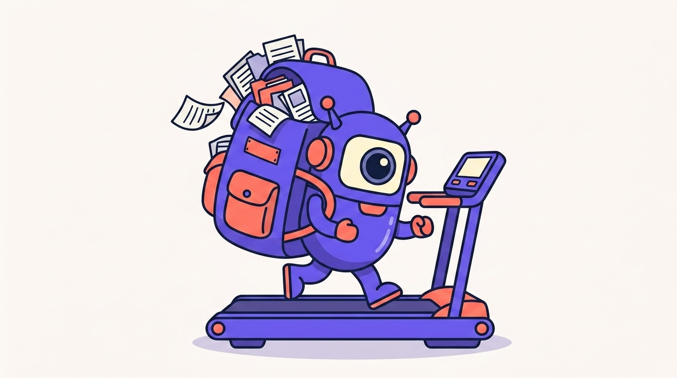 The kitstarter robot beside a slow loading spinner, standing in for a laggy Claude Code session