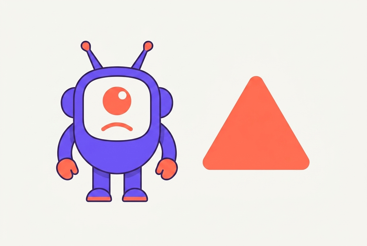The kitstarter robot beside a warning triangle, standing in for the prompt too long error