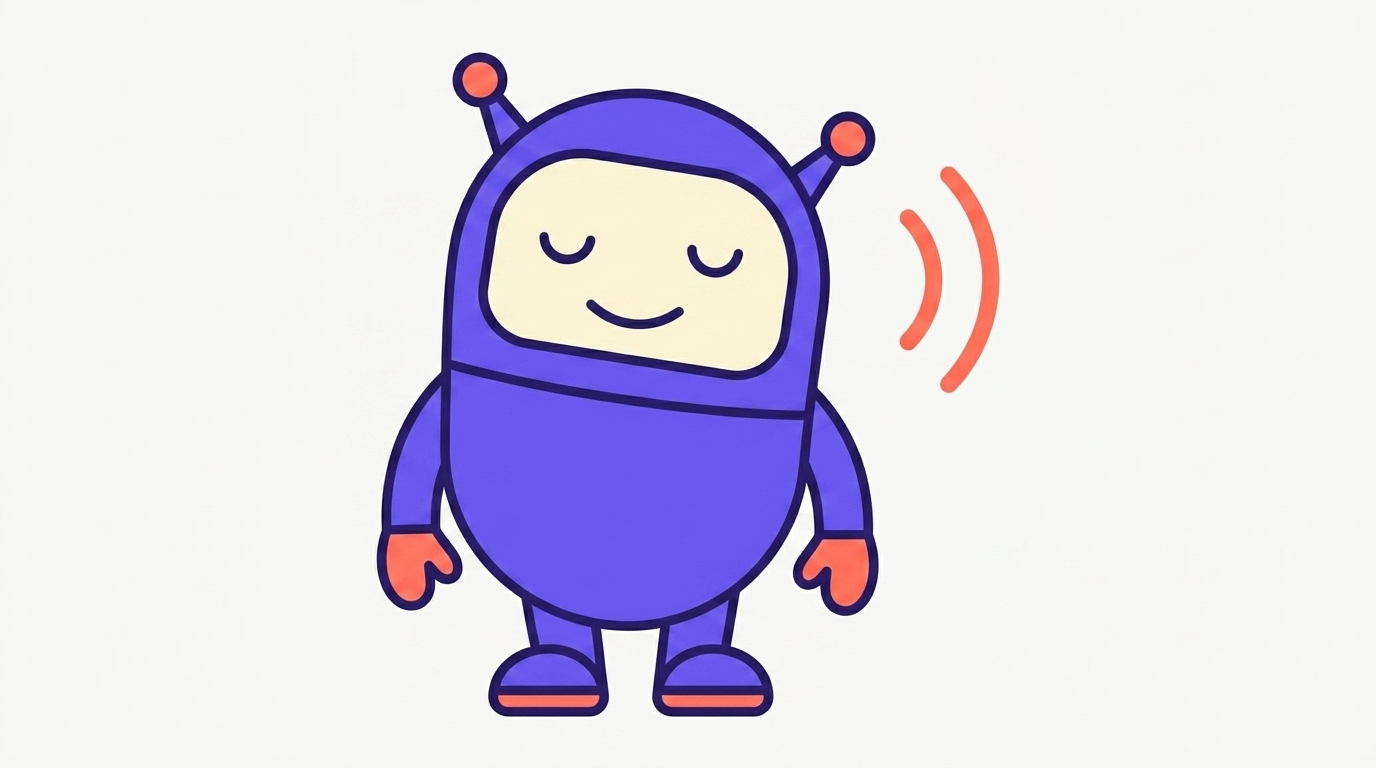 The kitstarter robot relaxed and focused, standing in for calm vibe coding